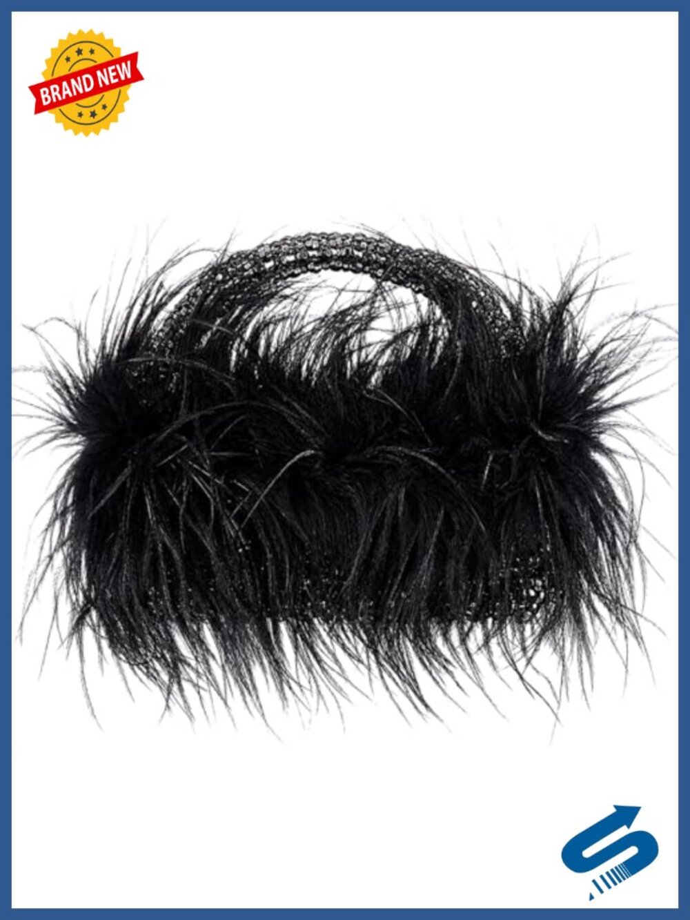 Ostrich Feather Clutch Beaded Top Handle Evening Bag for Wedding Prom